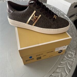 Michael Kors Brown Sneakers with Gold Accents